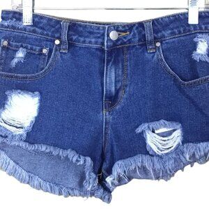 PS Erin Wasson Distressed Denim Shorts Duplicate Stitch Knit Back Pockets 28W